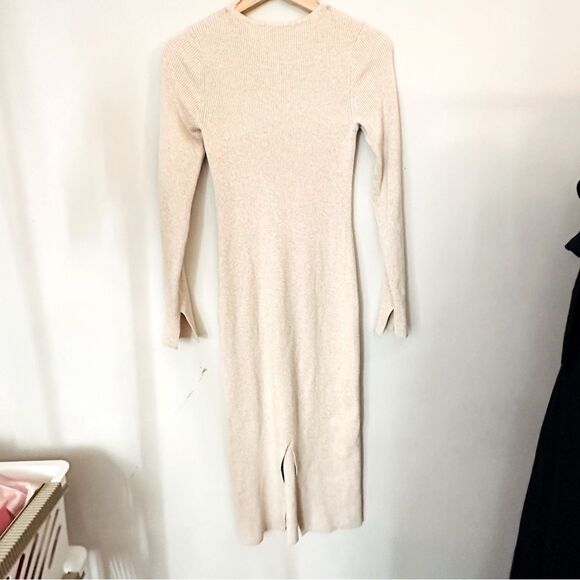 LA Atelier & Other Stories Sweetheart Slim Ribbed Dress in Neutral Stone Medium - Picture 10 of 14